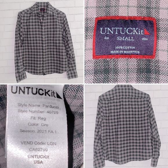 $105 Untuckit Gray / Lavender Parducci Regular Fit Button Down Shirt Mens S EUC - Picture 1 of 11